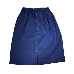 Vintage 80s Straight Skirt Womens Size L Navy Blue Button Front Elastic Waist
